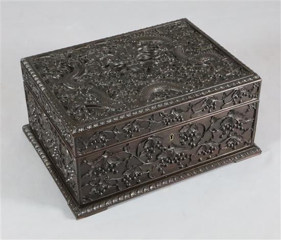 A Chinese hongmu casket, late 19th/early 20th century, W. 54cm